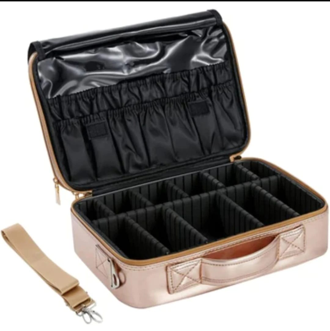 2 Layers Travel Makeup Cosmetic Organizer - Golden