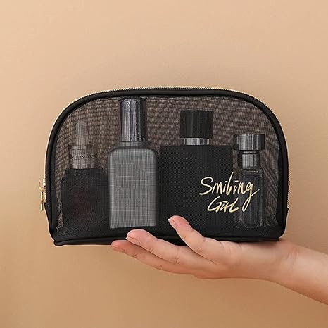 Black Mesh Cosmetic Bag Transparent Make Up Pouch Organizer