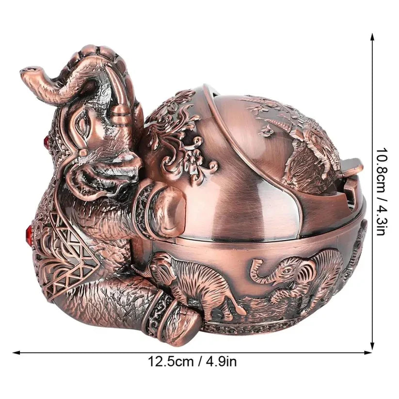 Metal Elephant Ashtray With Lid