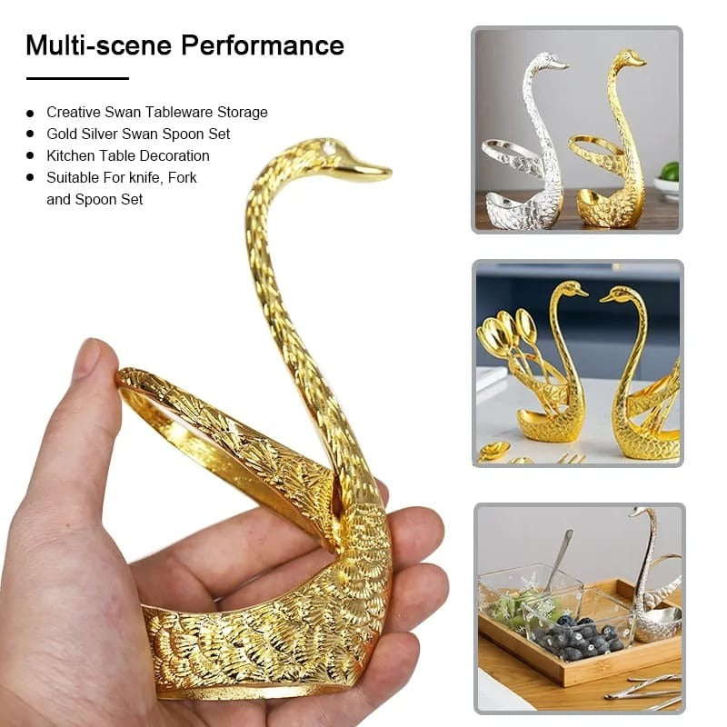 Stainless Steel Swan Shaped Tea Spoon Holder with 6 Spoons