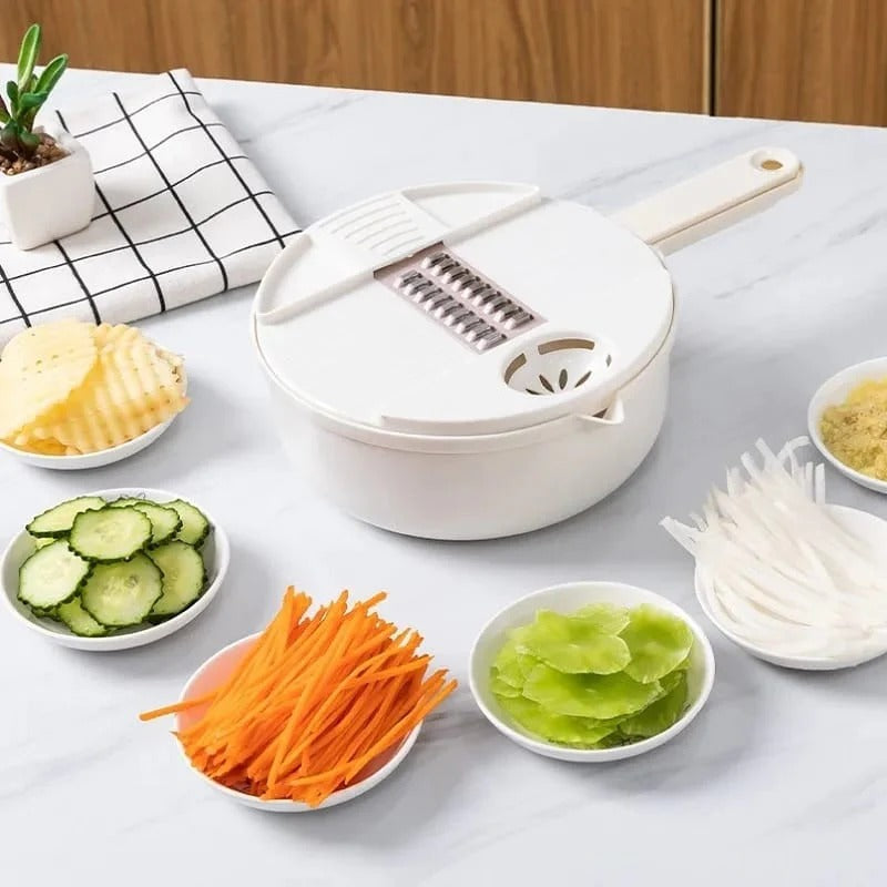 Multfunctional kitchen salad cutter with drain basket