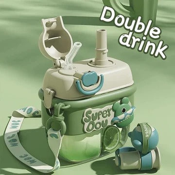 Super Dou Kids Water Bottle, Double Drinking Cup
