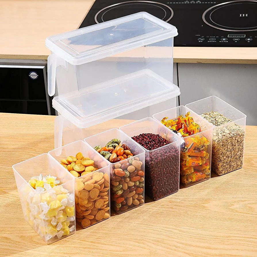 Refrigerator Kitchen Food Storage Organizer Boxes with Lids & 3 Removable Bins