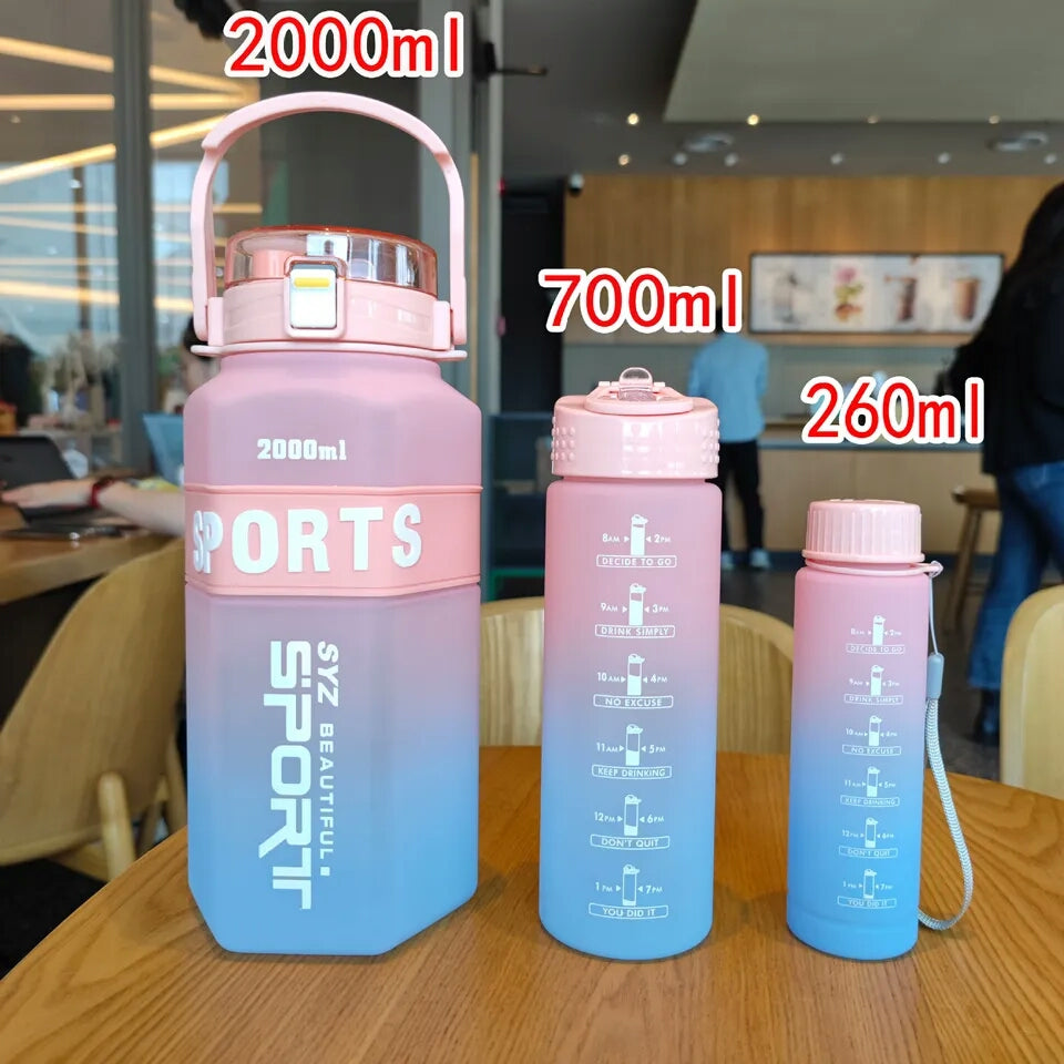 3 pcs set with Straw And Shoulder Strap double Drinking Lid Plastic Cup