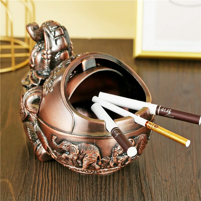 Metal Elephant Ashtray With Lid