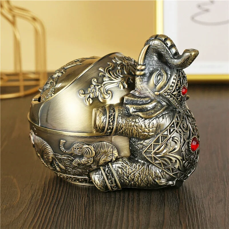 Metal Elephant Ashtray With Lid