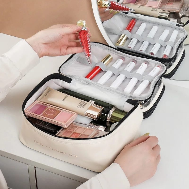 Transparent Portable Waterproof Double Layer Large Travel Makeup Bag Organizer