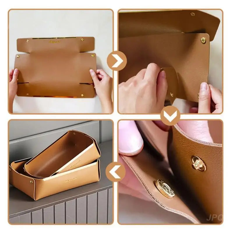 Sundries Holder Durable Portable Folding Faux Leather Keys Cosmetic Tray