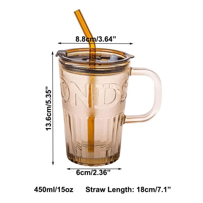 Smoothies Glass Cup With Straw And Lid