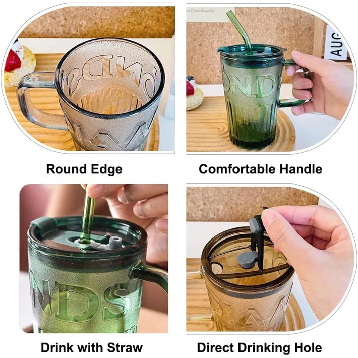 Smoothies Glass Cup With Straw And Lid