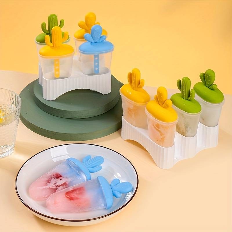 Set Of 6 Cactus Popsicle Maker, Reusable Ice Cream Mold