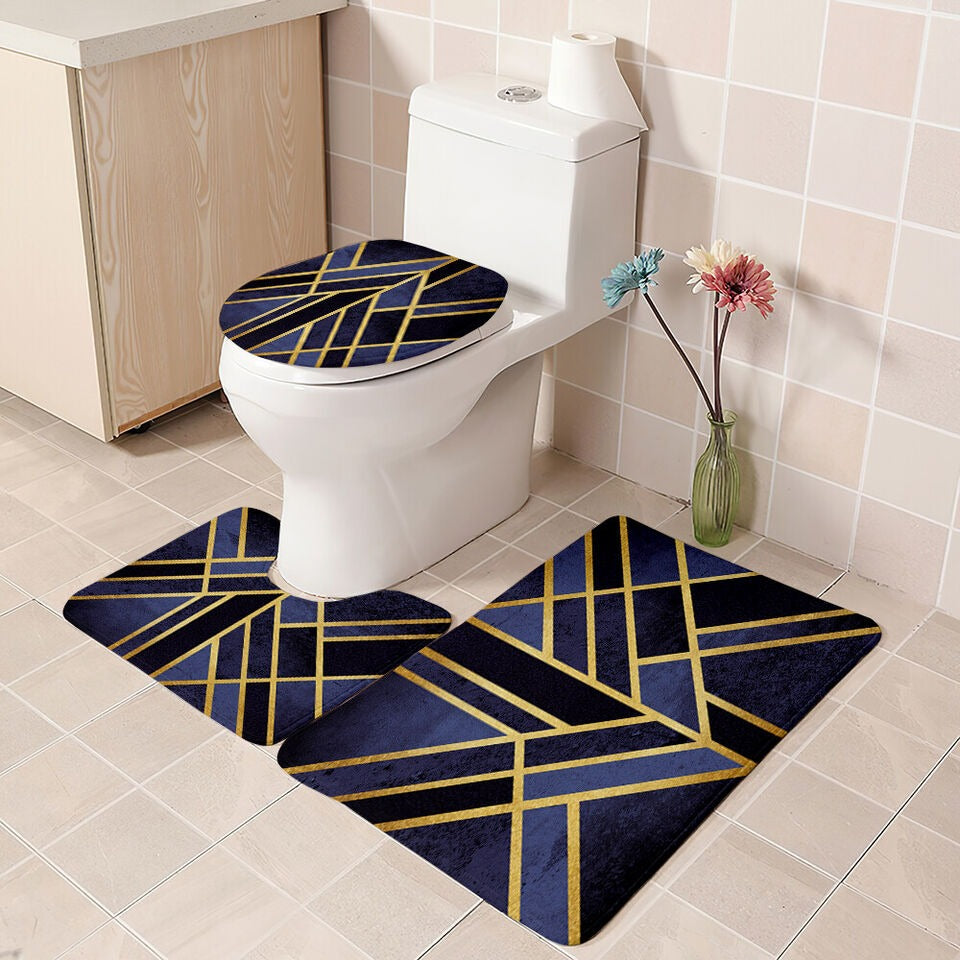 3 Pcs Set Toilet Seat Cover Bath Mat Shower Room Floor Rug Home Bathroom Anti-Slip Absorbent Doormat B